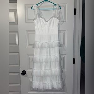 Lulu’s cocktail midi dress. Size S. Straps tie. Polka dot mesh. SUPER cute!